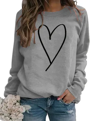 Valentines Crewneck Pullover Shirts Women Long Sleeve Love Heart Sweatshirts Graphic Lover Gift
