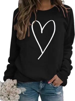 Valentines Crewneck Pullover Shirts Women Long Sleeve Love Heart Sweatshirts Graphic Lover Gift