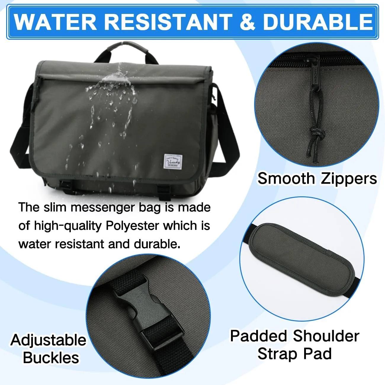 VASCHY Messenger Bag for Men,Water Resistant Satchel Briefcase Laptop Work Bag Crossbody Shoulder Handbag for Women College