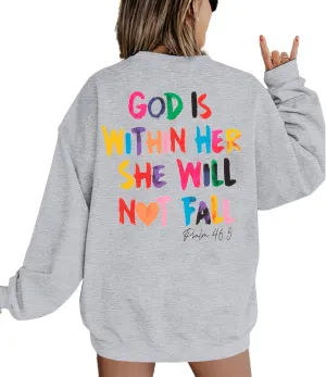 VILOVE Christian Sweatshirt Women Bible Verse Pullover Christian God Is Within Her Long Sleeve Inspirational Blouse Top