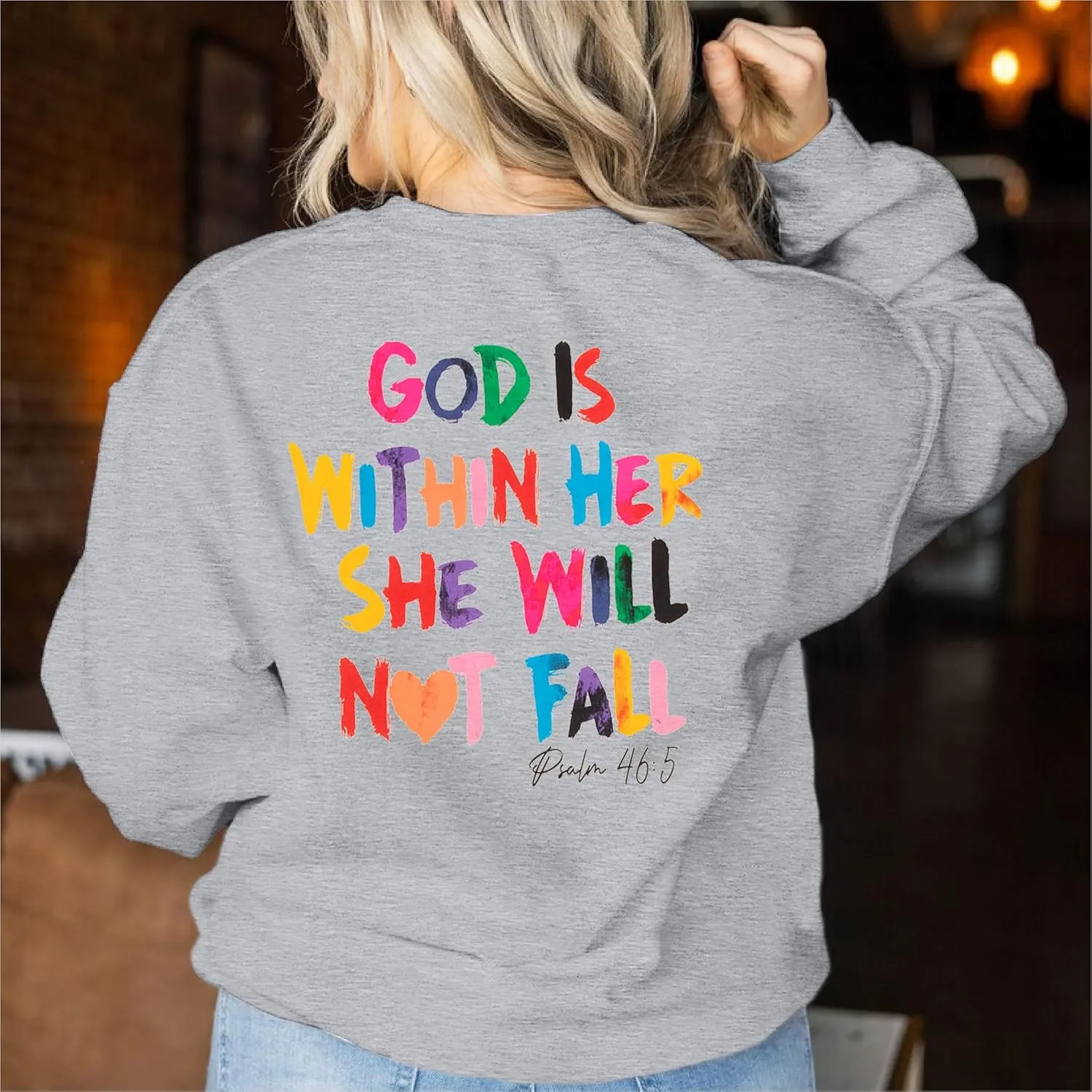VILOVE Christian Sweatshirt Women Bible Verse Pullover Christian God Is Within Her Long Sleeve Inspirational Blouse Top