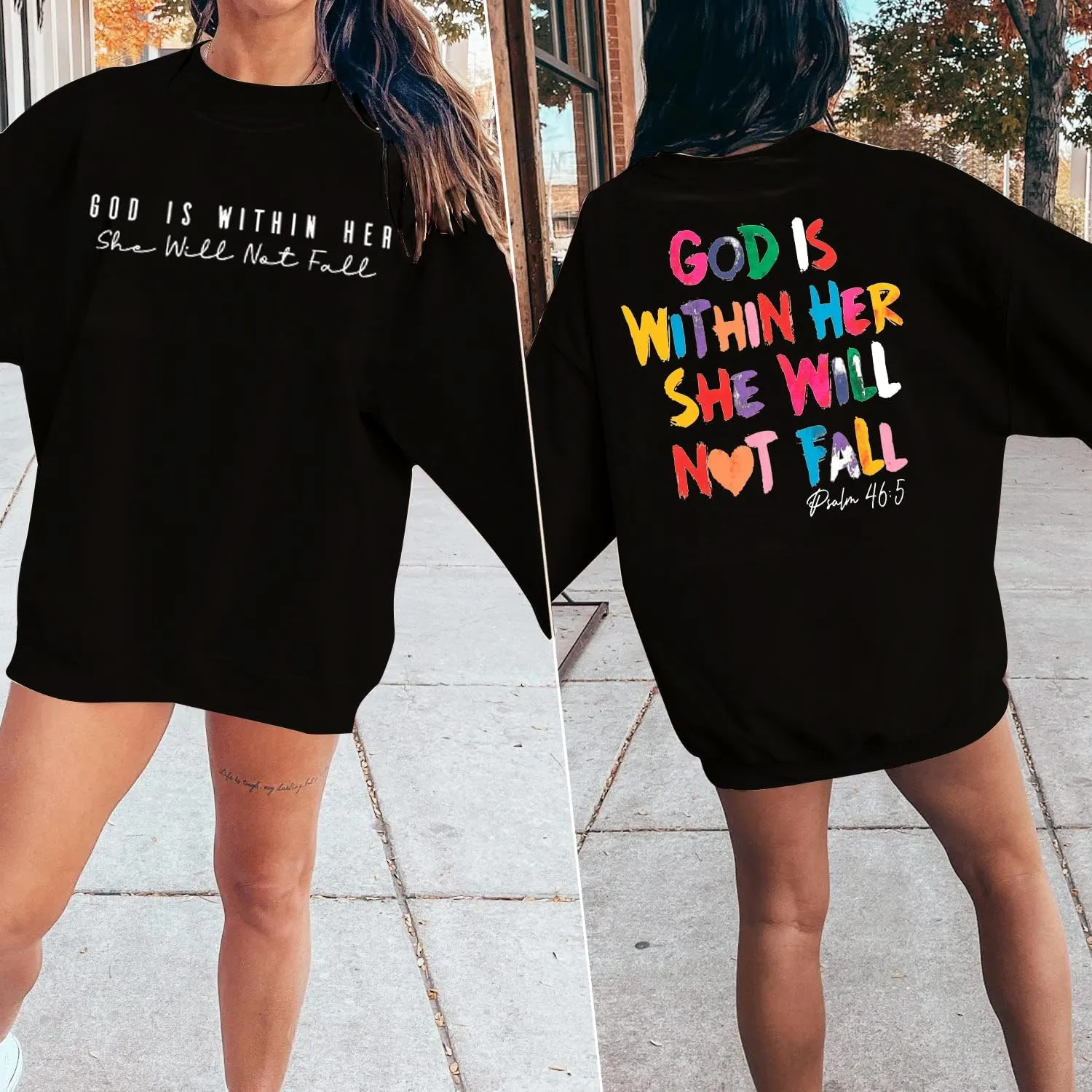 VILOVE Christian Sweatshirt Women Bible Verse Pullover Christian God Is Within Her Long Sleeve Inspirational Blouse Top