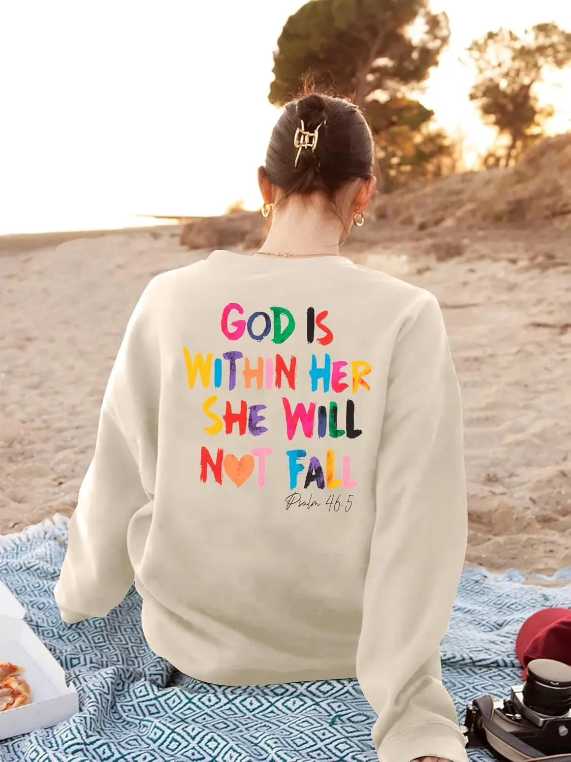 VILOVE Christian Sweatshirt Women Bible Verse Pullover Christian God Is Within Her Long Sleeve Inspirational Blouse Top