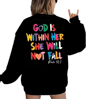 VILOVE Christian Sweatshirt Women Bible Verse Pullover Christian God Is Within Her Long Sleeve Inspirational Blouse Top