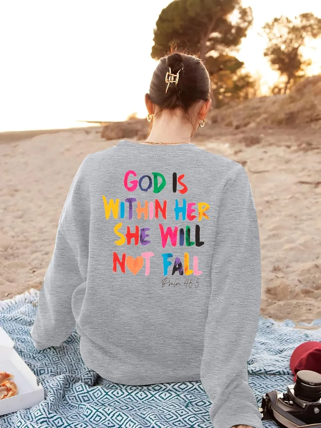 VILOVE Christian Sweatshirt Women Bible Verse Pullover Christian God Is Within Her Long Sleeve Inspirational Blouse Top