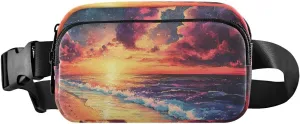 Vintage Beach Fanny Pack Water Resistant, Women Men Waist Pack Sling Bag Purse for Travel Hiking