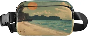 Vintage Beach Fanny Packs for Women Men, Water Resistant Waist Pack Sling Bag Purse for Travel Hiking