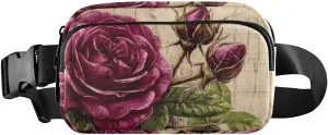 Vintage Flower Fanny Pack Water Resistant Waist Pack Sling Bag Purse for Women Men Travel Hiking