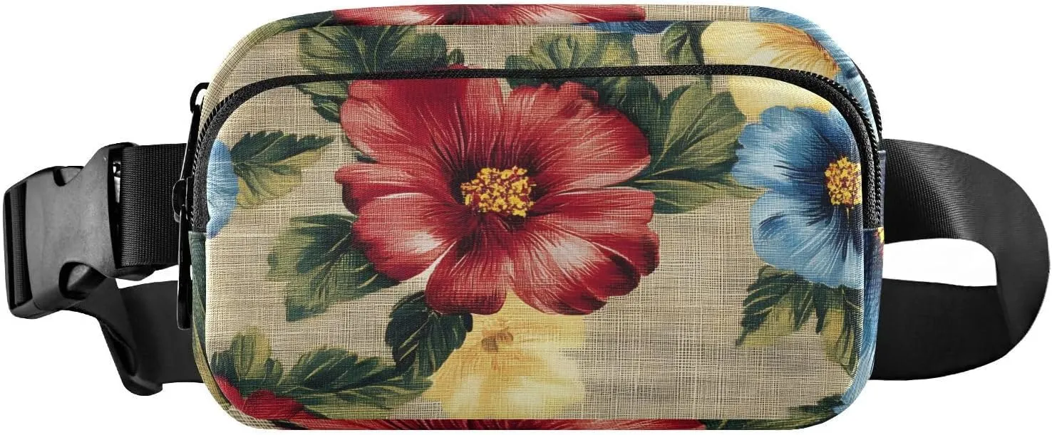 Vintage Flowers Fanny Pack Water Resistant, Women Men Waist Pack Sling Bag Purse for Travel Hiking