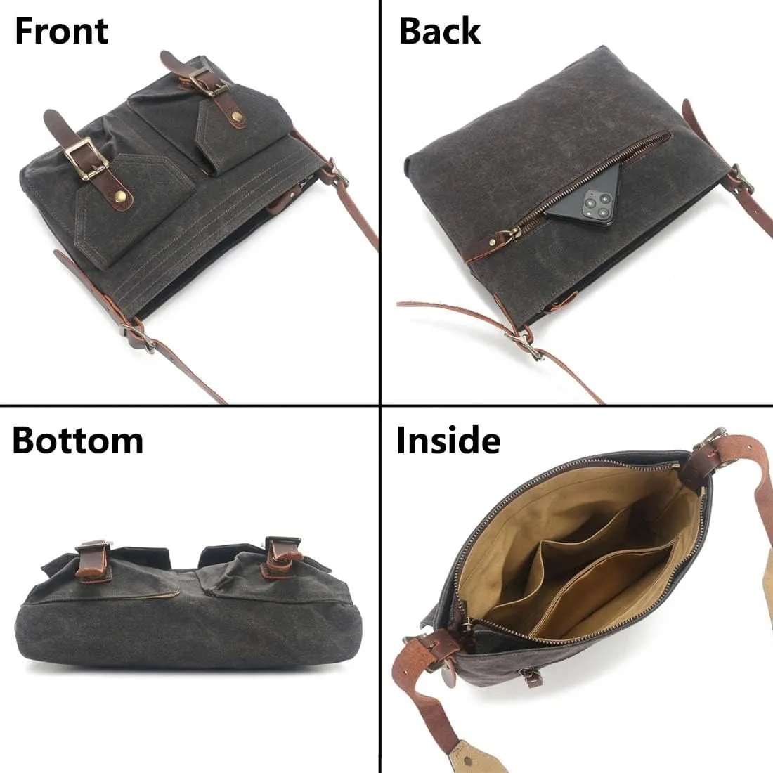 Vintage Style Satchel Bag Crossbody Shoulder Bag Water Resistant Canvas Messenger Work Bag Widened Strap for Unisex