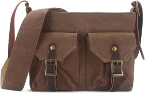 Vintage Style Satchel Bag Crossbody Shoulder Bag Water Resistant Canvas Messenger Work Bag Widened Strap for Unisex