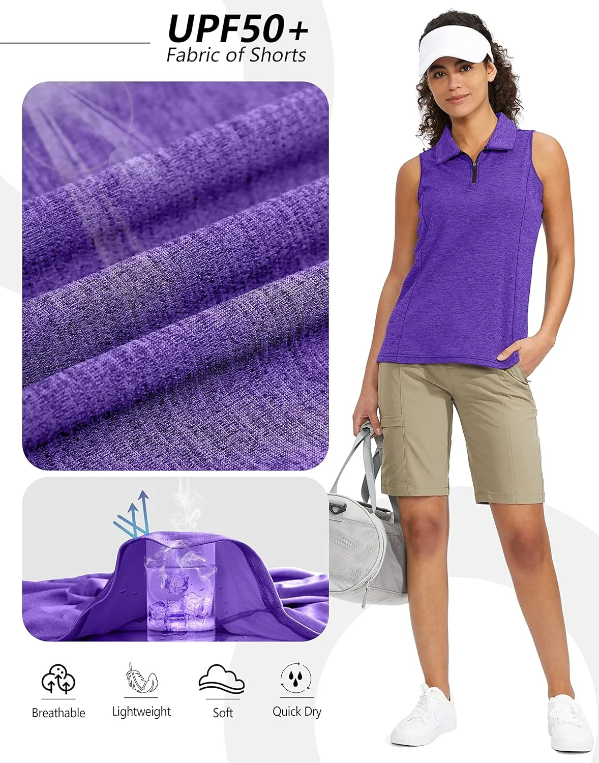 Viodia Women's Sleeveless Golf Shirt with Zip Up Tennis Quick Dry Tank Tops Polo Shirts for Women Golf Apparel Clothes