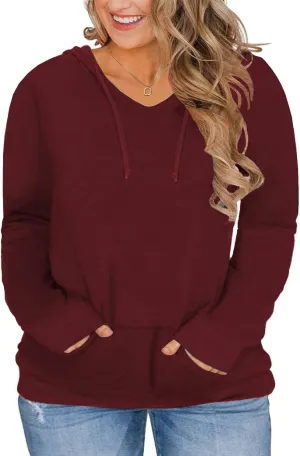 VISLILY Womens Plus-Size Hoodies V Neck Pullover Sweatshirts with Pocket