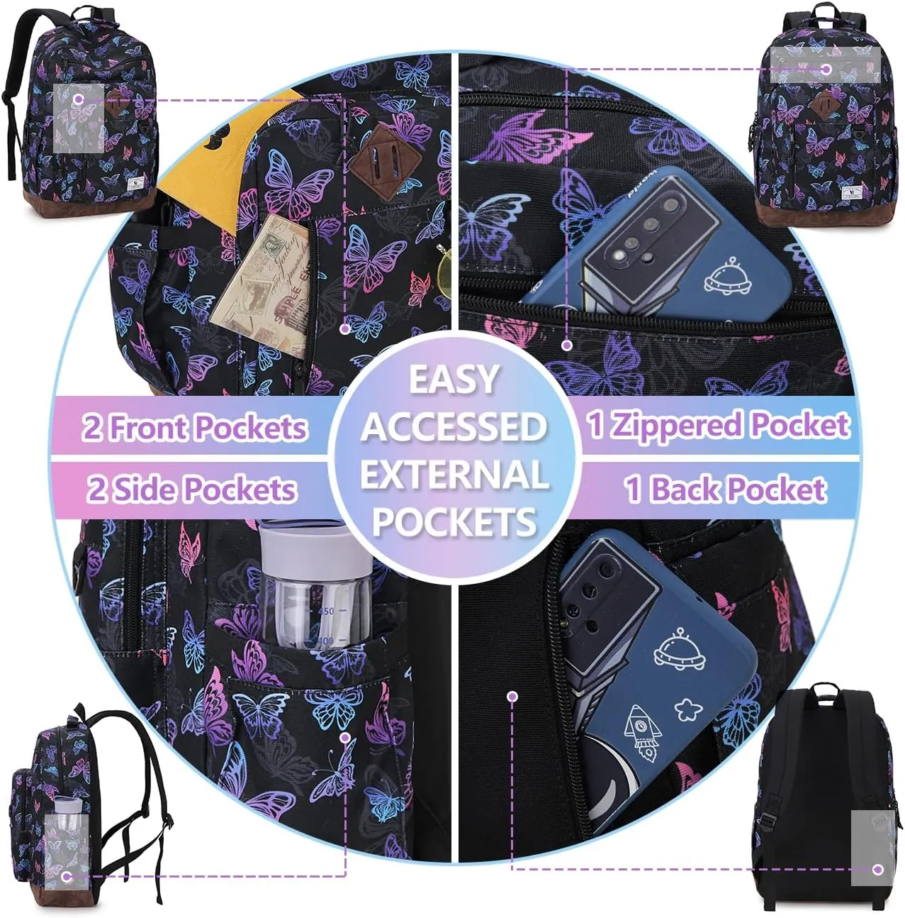 VX VONXURY Backpack for Men Women,Lightweight Bookbag with Mulitiple Pockets,Classical Water Resistant Travel Backpack