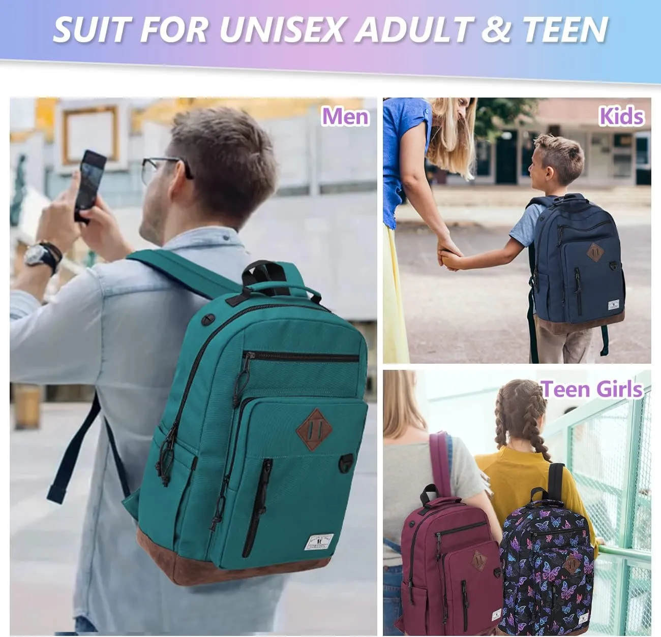VX VONXURY Backpack for Men Women,Lightweight Bookbag with Mulitiple Pockets,Classical Water Resistant Travel Backpack