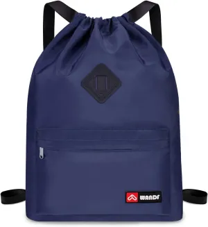 WANDF Drawstring Backpack with Shoe Pocket, Gym Bag Water-Resistant String Sackpack Cinch Bag for Women Men