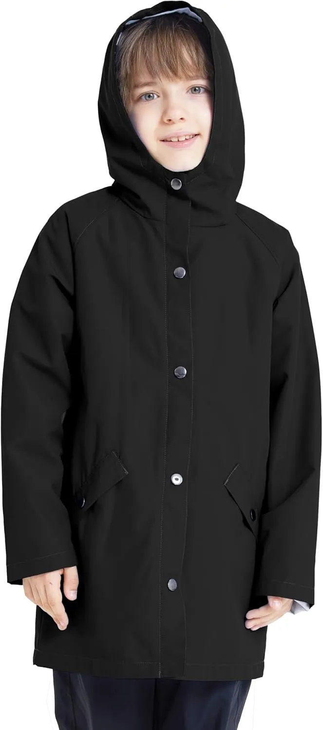 wantdo Boys & Girls Waterproof Rain Jacket Lightweight Rain Coat Hooded Windbreaker
