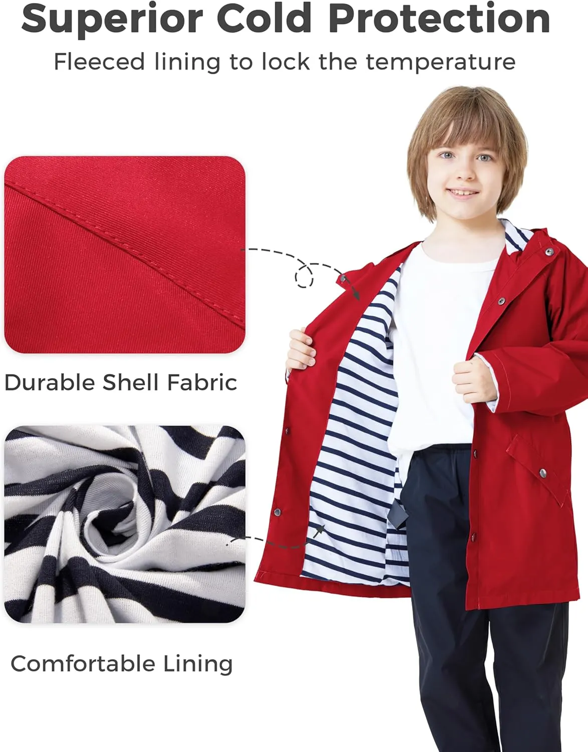 wantdo Boys & Girls Waterproof Rain Jacket Lightweight Rain Coat Hooded Windbreaker