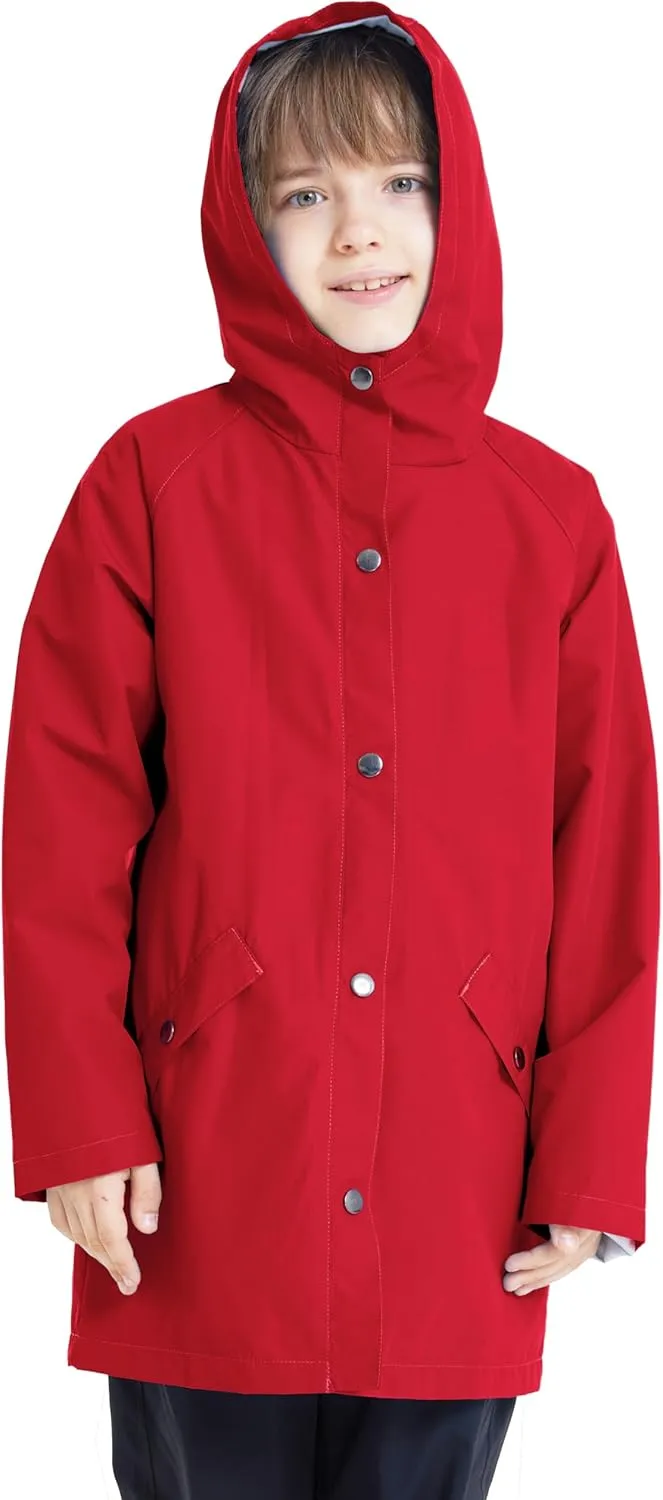 wantdo Boys & Girls Waterproof Rain Jacket Lightweight Rain Coat Hooded Windbreaker