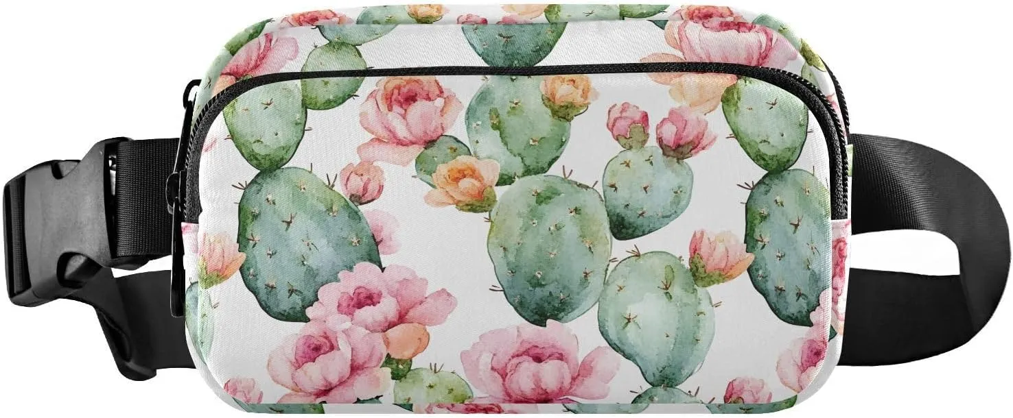 Watercolor Cactus Fanny Pack Water Resistant, Women Men Waist Pack Sling Bag Purse for Travel Hiking