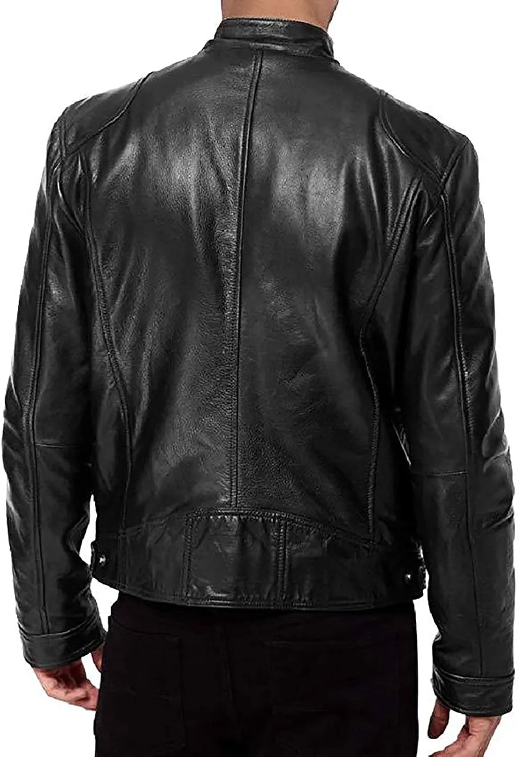 WENKOMG1 Men Faux Leather Jacket, Fall/Winter Thickening Coat Long Sleeve Zip Up Outwear Sports Basic Parka with Pocket