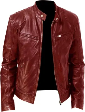 WENKOMG1 Men Faux Leather Jacket, Fall/Winter Thickening Coat Long Sleeve Zip Up Outwear Sports Basic Parka with Pocket