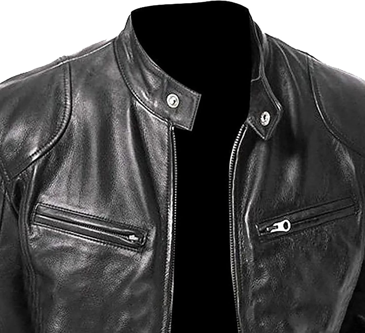 WENKOMG1 Men Faux Leather Jacket, Fall/Winter Thickening Coat Long Sleeve Zip Up Outwear Sports Basic Parka with Pocket