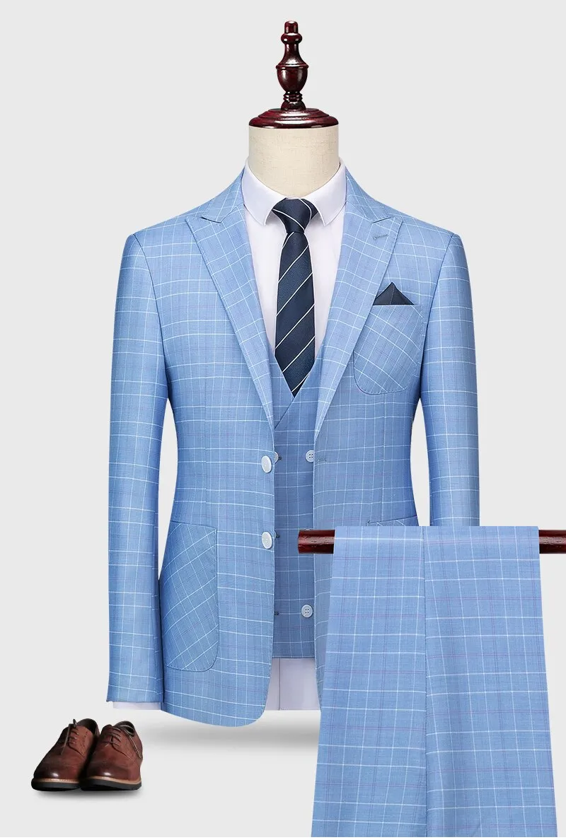 West Louis Designer Plaid Formal Elegant Tailored Suit