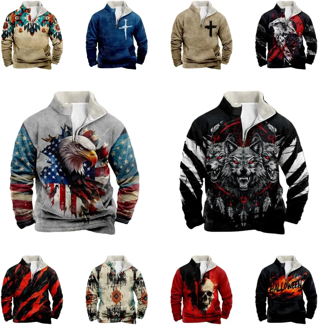Western Sweatshirts for Men Cool Lightweight Novlety Long Sleeve Half Zip Pullover Crewneck Cowboy Hoodies