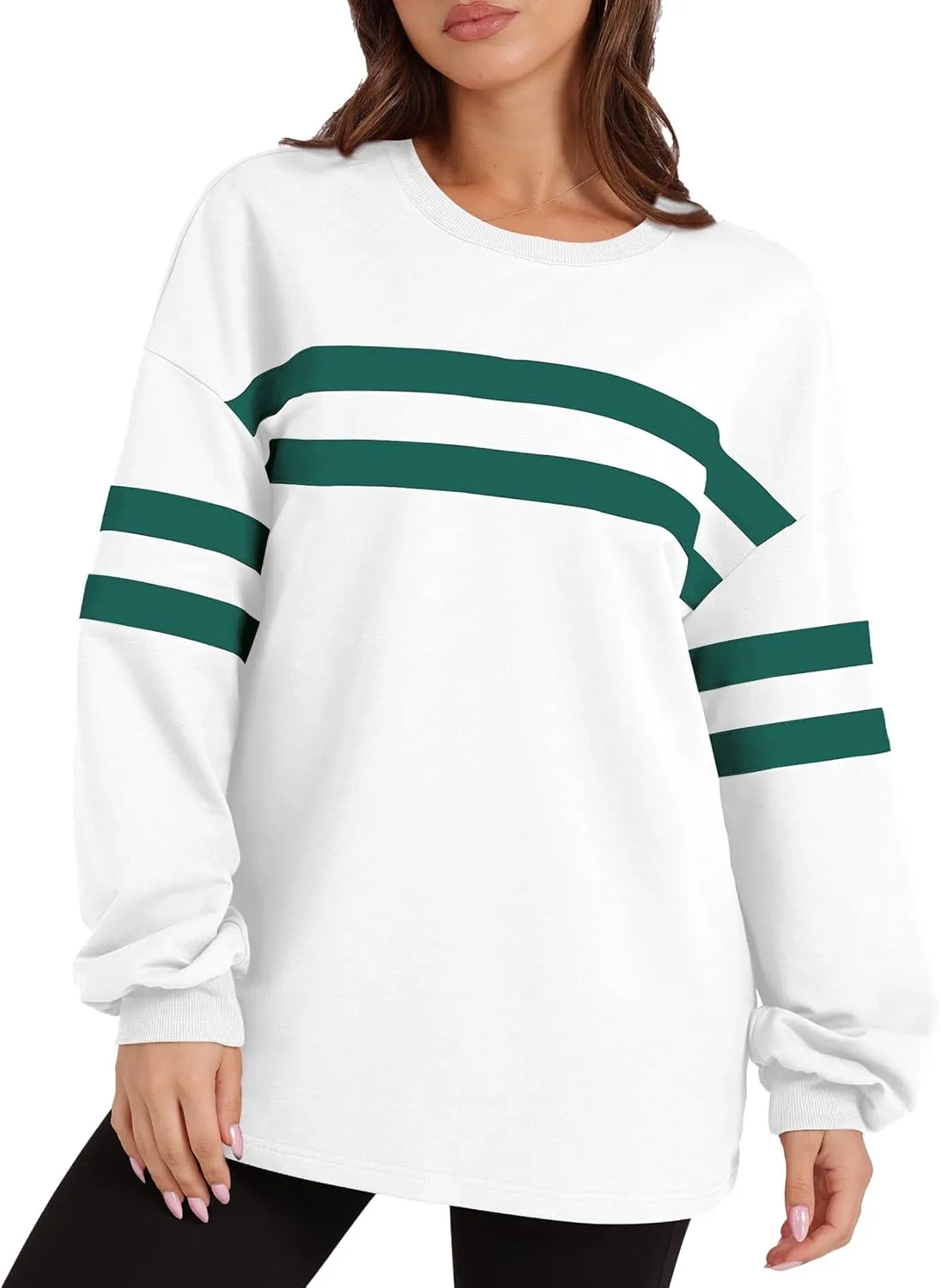 WIHOLL Womens Oversized Sweatshirts Casual Crewneck Long Sleeve Tops Comfy Striped Shirts Fall Fashion Pullover 2024