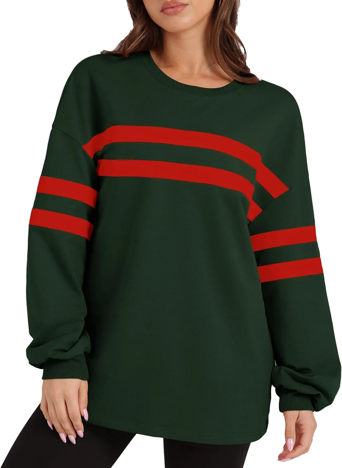 WIHOLL Womens Oversized Sweatshirts Casual Crewneck Long Sleeve Tops Comfy Striped Shirts Fall Fashion Pullover 2024
