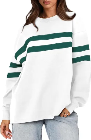 WIHOLL Womens Oversized Sweatshirts Casual Crewneck Long Sleeve Tops Comfy Striped Shirts Fall Fashion Pullover 2024
