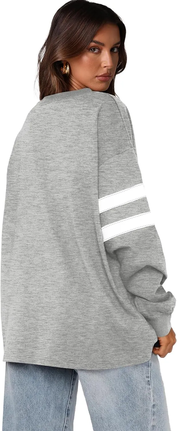 WIHOLL Womens Oversized Sweatshirts Casual Crewneck Long Sleeve Tops Comfy Striped Shirts Fall Fashion Pullover 2024