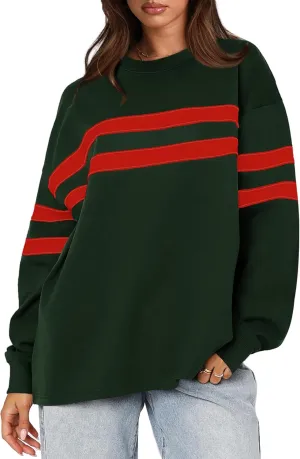 WIHOLL Womens Oversized Sweatshirts Casual Crewneck Long Sleeve Tops Comfy Striped Shirts Fall Fashion Pullover 2024
