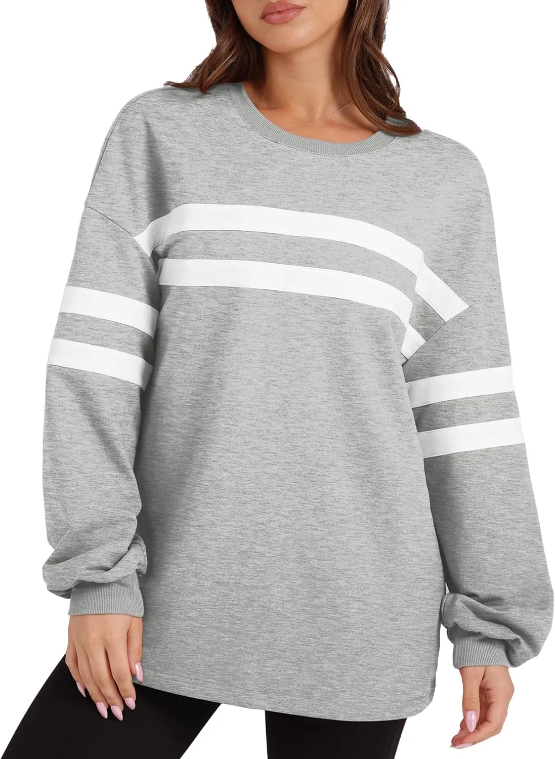 WIHOLL Womens Oversized Sweatshirts Casual Crewneck Long Sleeve Tops Comfy Striped Shirts Fall Fashion Pullover 2024