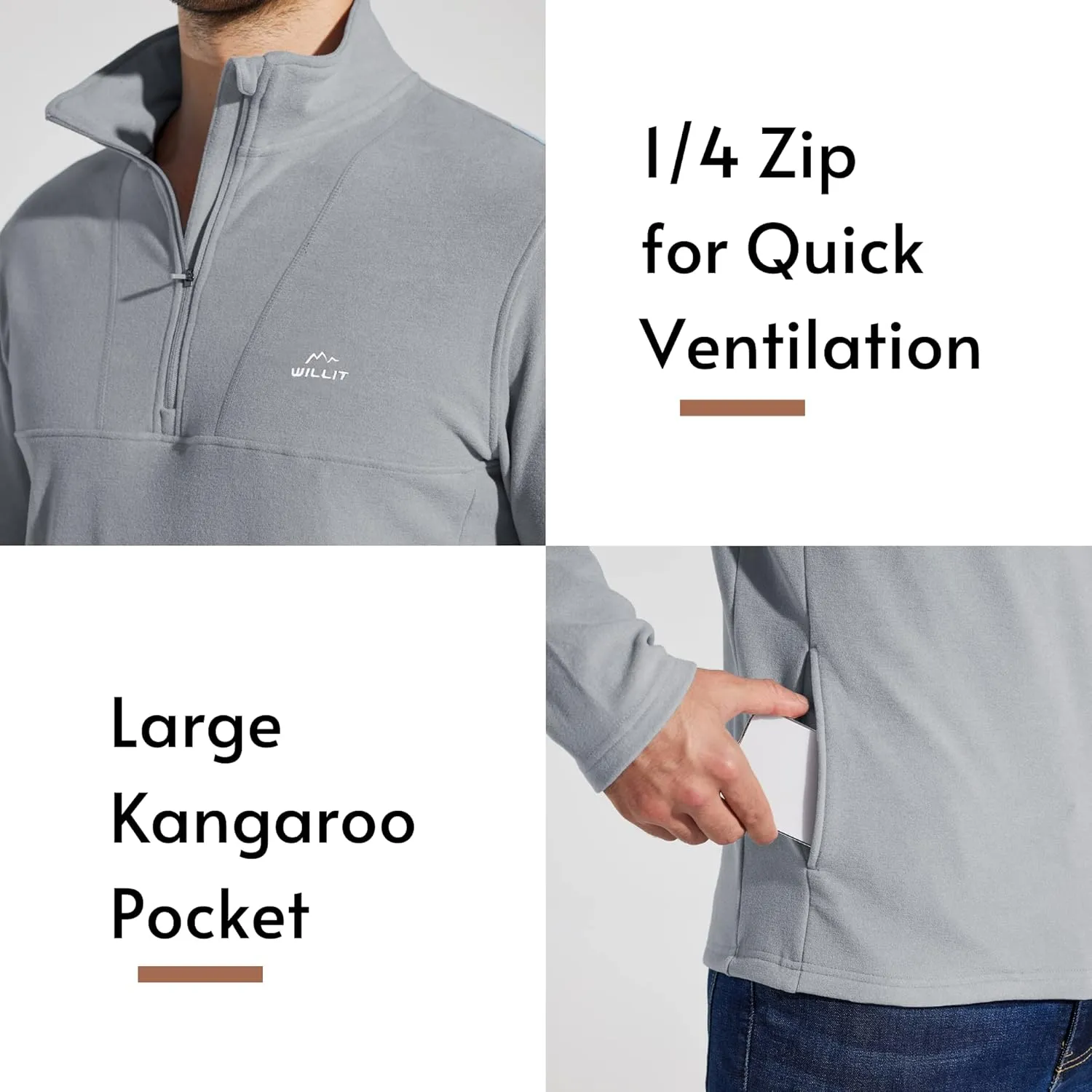 Willit Men's Winter Shirts Fleece Pullover with Pocket Quarter Zip Cold Weather Golf Hiking Casual Warm Shirts Long Sleeve