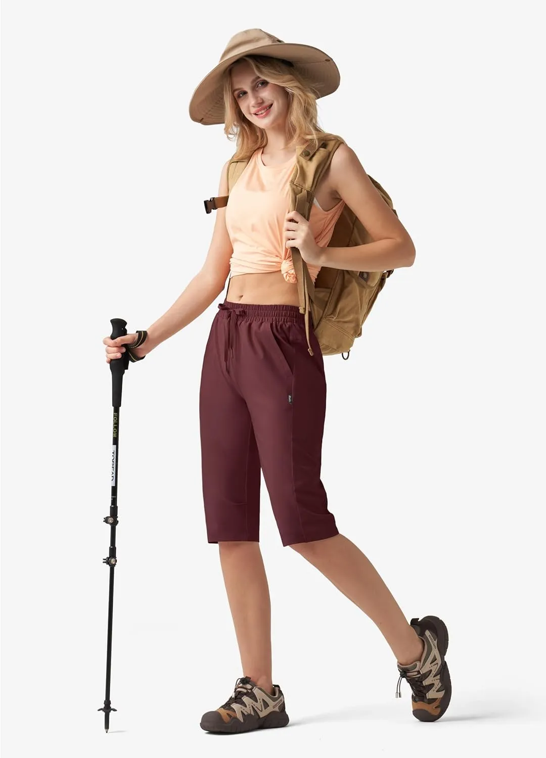 Willit Womens 15" Long Shorts Below Knee Length Capri Hiking Cargo Lightweight Quick Dry Water Resistant Zipper Pocket