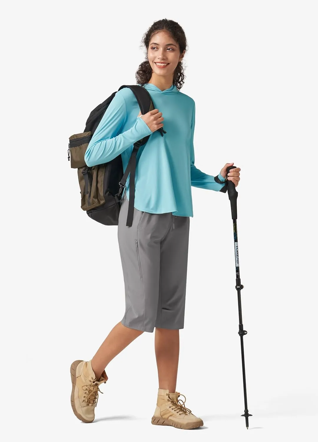 Willit Womens 15" Long Shorts Below Knee Length Capri Hiking Cargo Lightweight Quick Dry Water Resistant Zipper Pocket