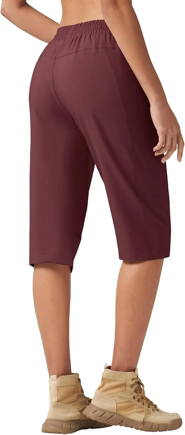 Willit Womens 15" Long Shorts Below Knee Length Capri Hiking Cargo Lightweight Quick Dry Water Resistant Zipper Pocket
