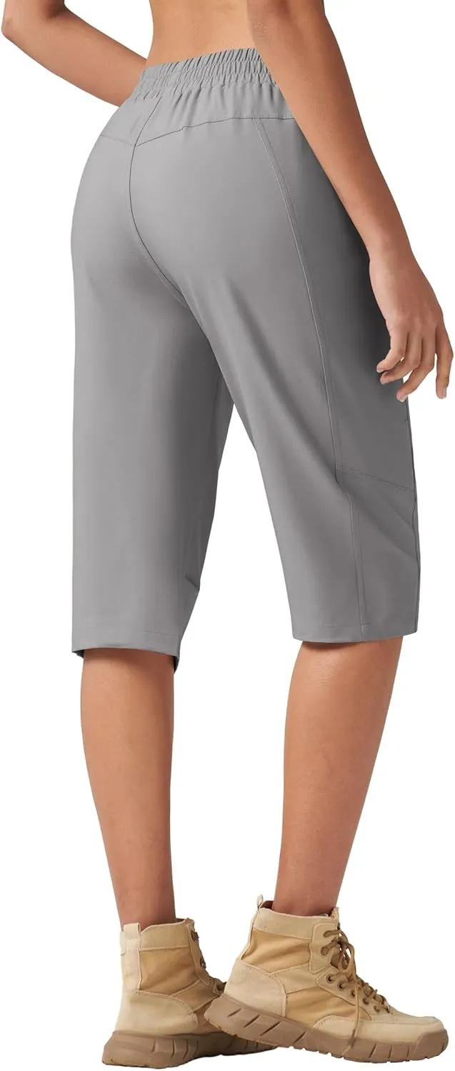 Willit Womens 15" Long Shorts Below Knee Length Capri Hiking Cargo Lightweight Quick Dry Water Resistant Zipper Pocket