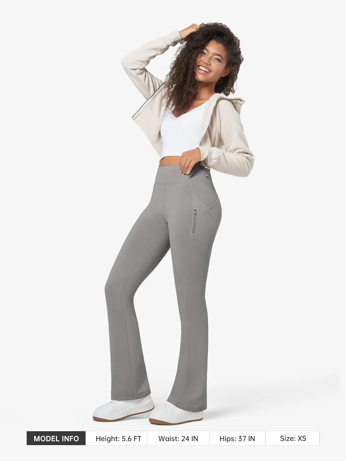 Willit Women's Fleece Lined Pants Thermal Leggings Winter Bootcut Yoga Pants Zipper Pockets Flare High Waist Water Resistant