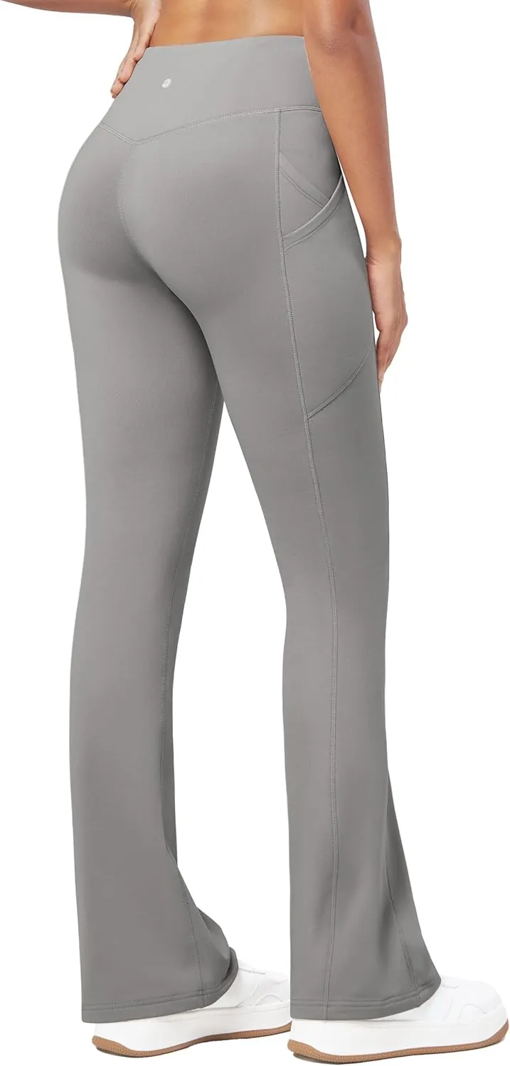 Willit Women's Fleece Lined Pants Thermal Leggings Winter Bootcut Yoga Pants Zipper Pockets Flare High Waist Water Resistant