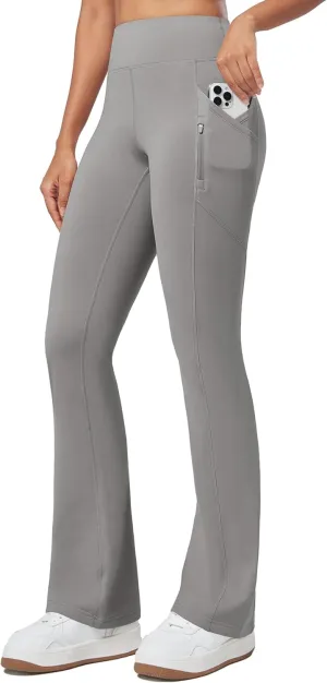 Willit Women's Fleece Lined Pants Thermal Leggings Winter Bootcut Yoga Pants Zipper Pockets Flare High Waist Water Resistant