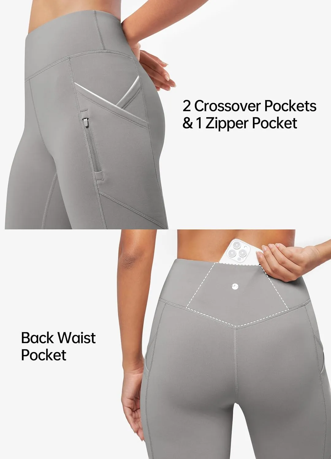Willit Women's Fleece Lined Pants Thermal Leggings Winter Bootcut Yoga Pants Zipper Pockets Flare High Waist Water Resistant