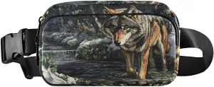 Winter Wolf Fanny Pack Water Resistant, Women Men Waist Pack Sling Bag Purse for Travel Hiking