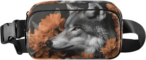 Wolf with Floral Fanny Packs for Women Men, Water Resistant Waist Pack Sling Bag Purse for Travel Hiking