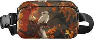 Woman and Fox Fanny Pack Water Resistant Waist Pack Sling Bag Purse for Women Men Travel Hiking