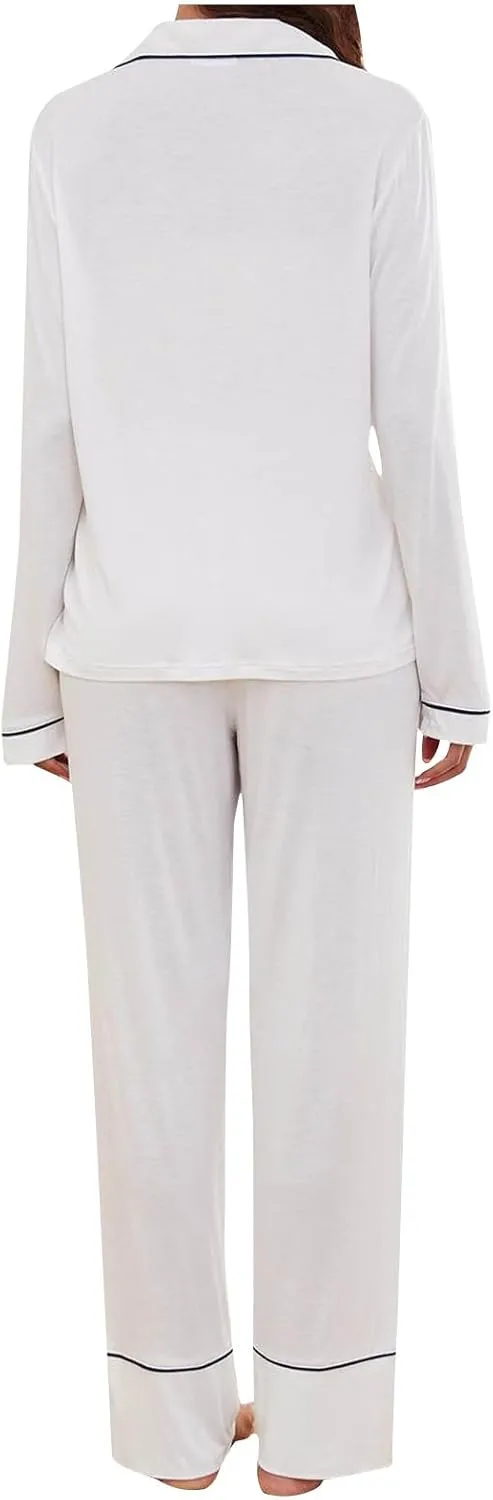 Women 2 Piece Pajamas Sets Long Sleeve Button Tops Sleepwear and Long Pants Outfits Casual Pajama Loungewear Set