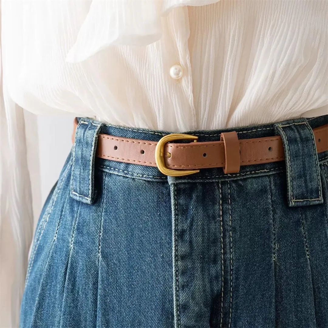 Women Belt Pleated Jeans Skirts High Waist Long Washing Denim Loose Denim Midi Skirts