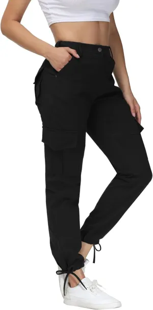 Women Cargo Pants High Waisted Casual Hiking Joggers Pants Adjustable Waist Cargos with 6 Pockets